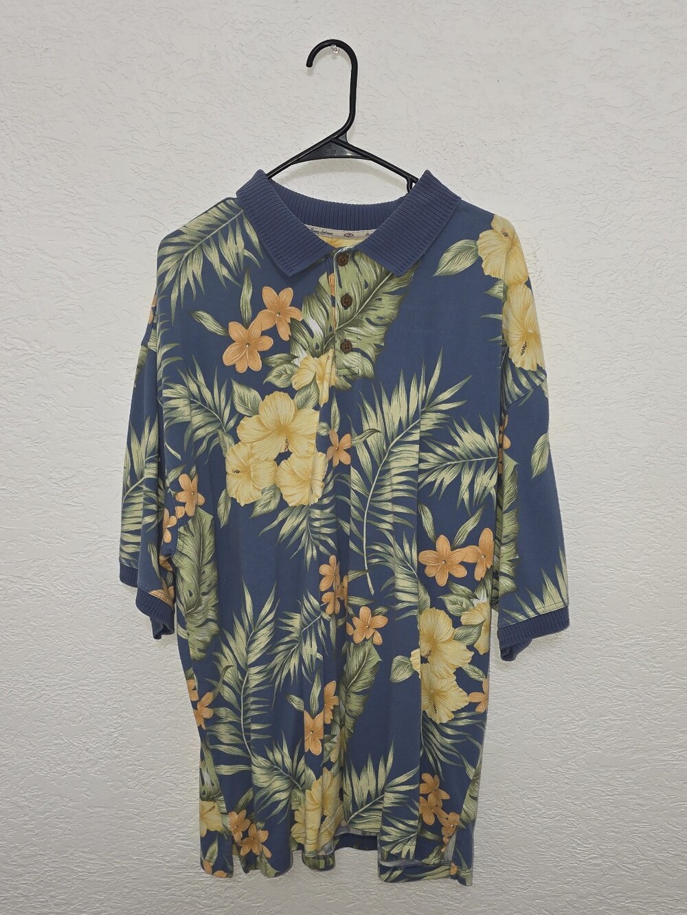 Tommy Bahama Navy Polo with Yellow Floral Design XXL